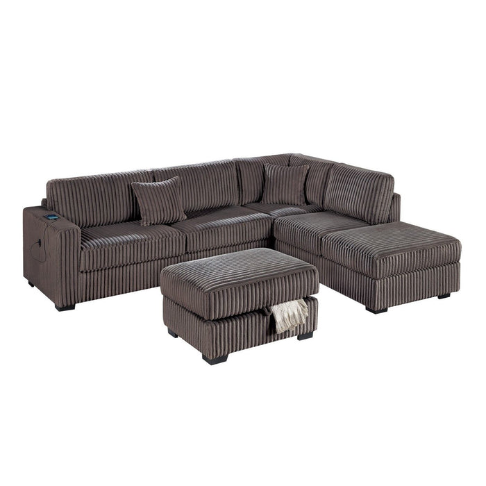 3 Piece Sectional Sofa With Reversible Chaise And USB Storage Ottoman Home Essentials