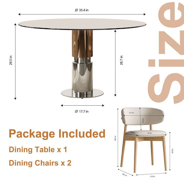 Round Dining Table & Tempered Glass Top - Brown Home Essentials