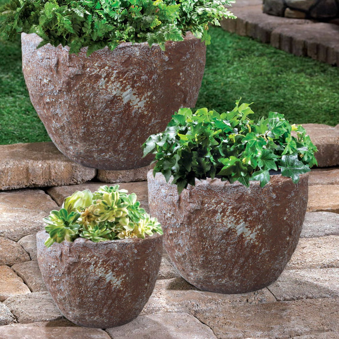 Set Of Three Indoor Outdoor Round Pot Planter - Stone