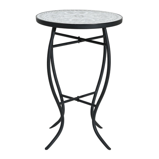 Outdoor Round Side Table With Mosaic Style Top And Curved Iron Legs Noble House