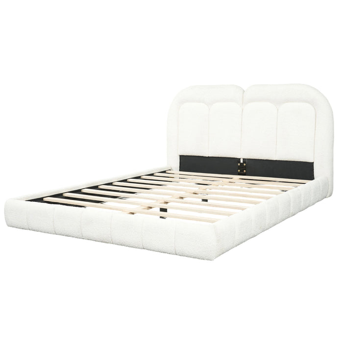 Queen Size Upholstered Platform Bed With Tufted Headboard - White Noble House
