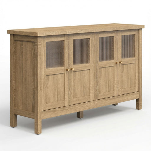 Buffet Cabinet With 4 Doors, Adjustable Shelves Handles - Natural Home Essentials