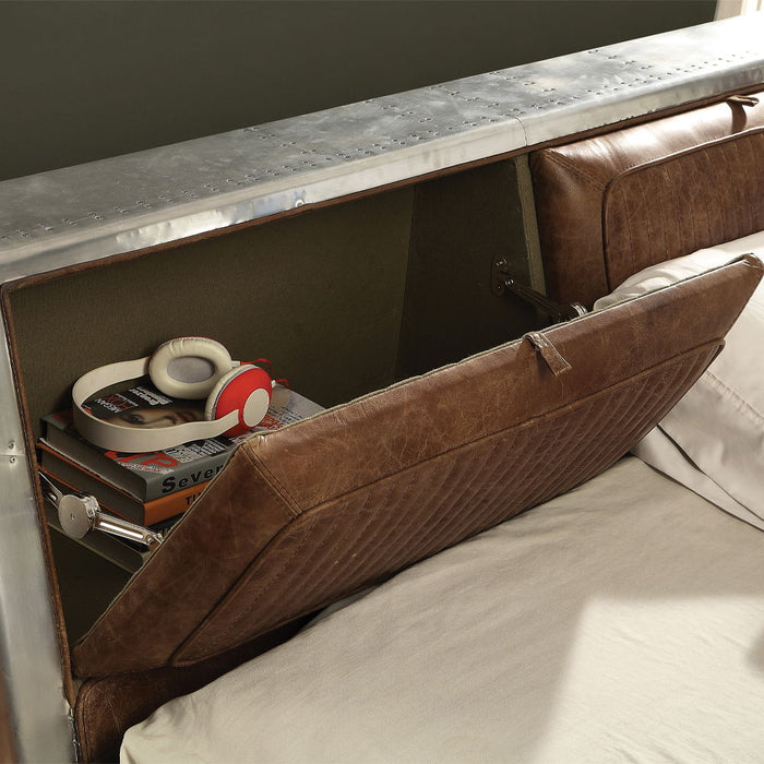 Brancaster - Queen Bed - Retro Brown Top Grain Leather & Aluminum ACME