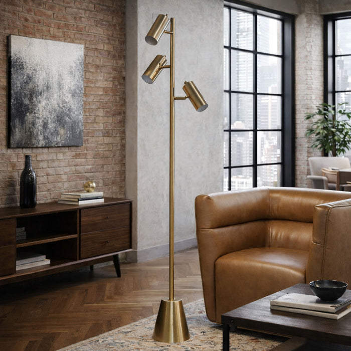 Lumina - Floor Lamp With Rotary Switch Triple Spots Cone Base - Gold Ashcroft Furniture