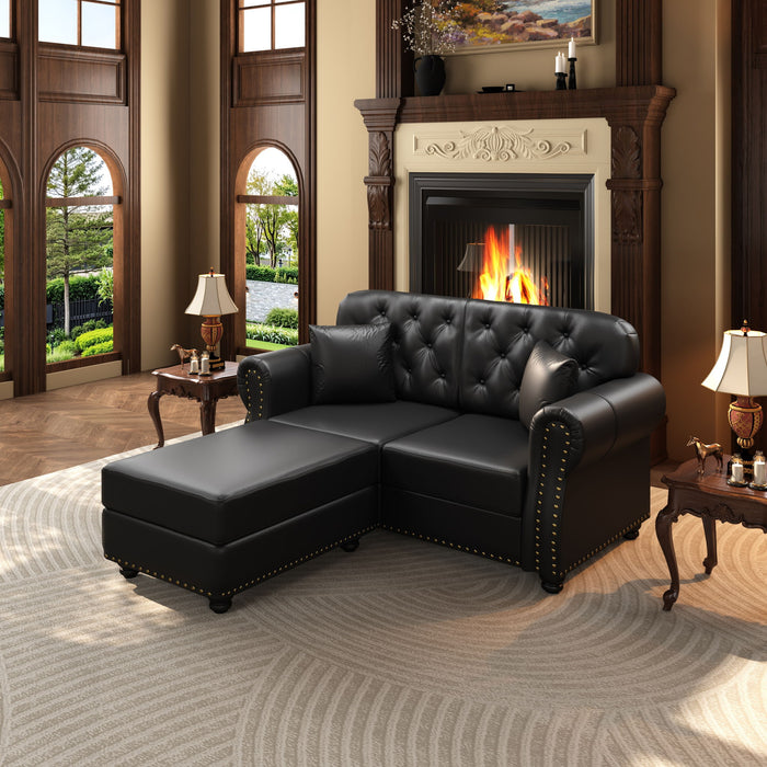 Upholstered Sofa With Nailhead Trim, Rolled Armrests With Ottoman Home Essentials
