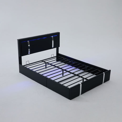 Upholstered Platform Bed Frame With Adjustable LED Headboard, USB C-Charging, Hydraulic Lift Home Essentials