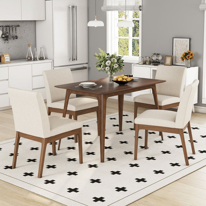 5 Piece Dining Set With Table And Upholstered Chairs - Light Beige / Walnut Noble House