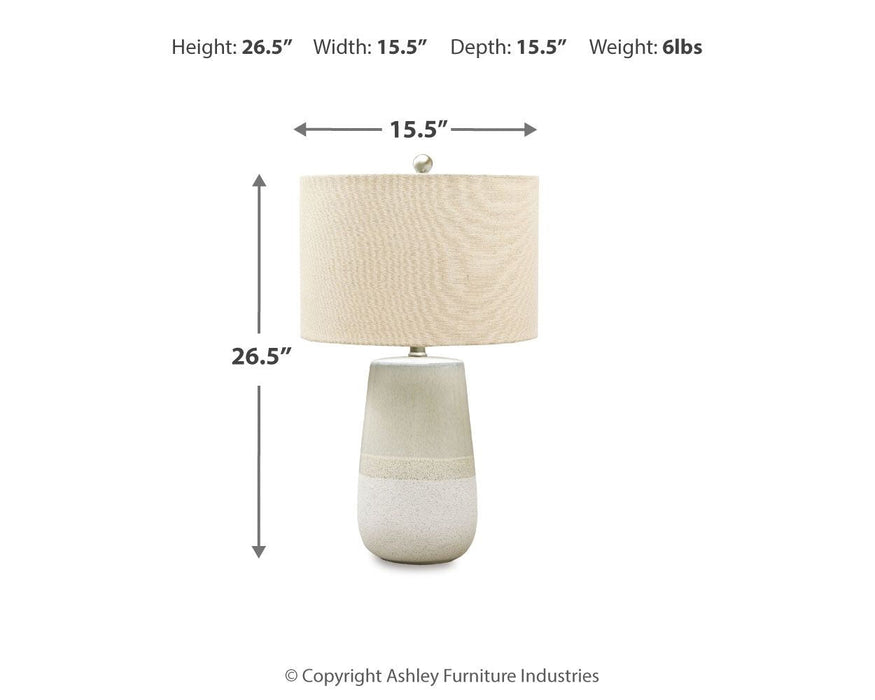 Shavon - Ceramic Table Lamp  - Beige / White Signature Design by Ashley®