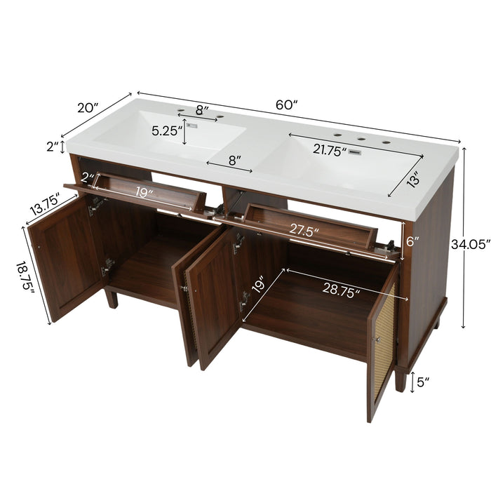 Bathroom Vanity With Double Sink, Large Storage Space Noble House