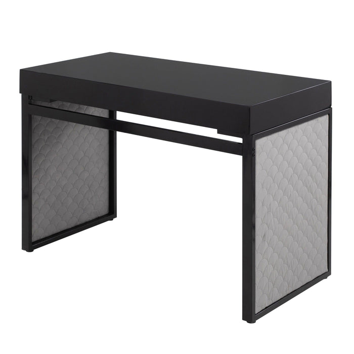 Drift Contemporary Upholsteredolstered Desk In Black Steel, Black Wood And Silver Velvet By Lumisource