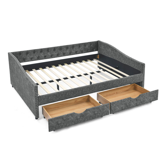 Upholstered Tufted Daybed With 2 Drawers, Waved Arms Home Essentials