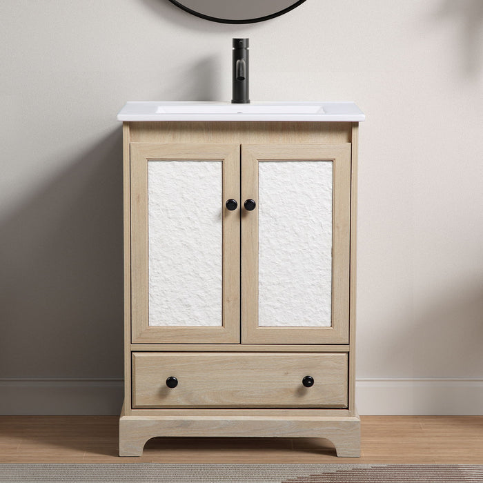 Bathroom Vanity With Basin 1 Drawer, Particle Board Construction, Free Standing Storage - Brown Home Essentials
