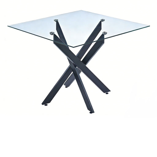 Dining Table With Cross Metal Leg And Tempered Glass, Modern Space Saving Kitchen Table For Living Room Legs, Square Table Home Essentials