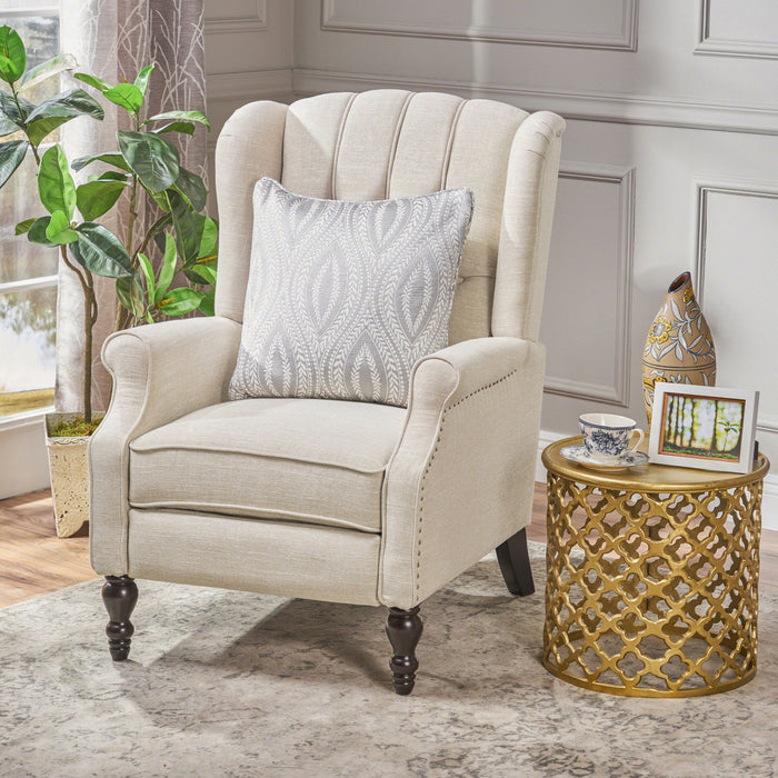 Armchair Recliner With Pushback Mechanism And Wingback Design Noble House