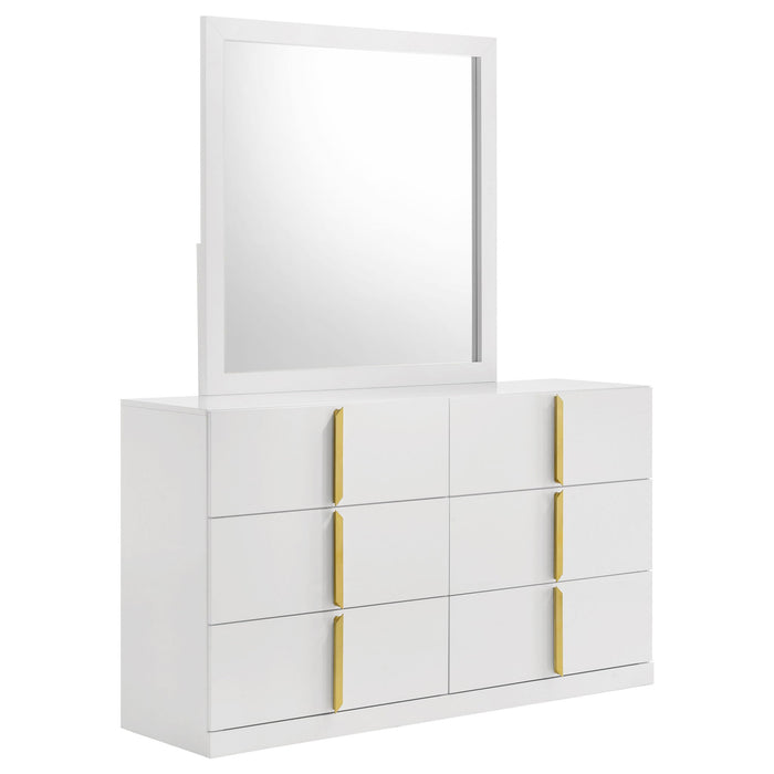 Lauryn - 6 Drawer Dresser With Mirror - Gloss White Furniture Max