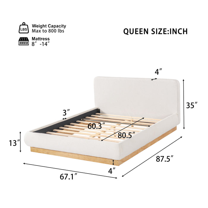 Queen Size Upholstered Platform Bed Frame, No Box Spring Required - Natural / White Noble House
