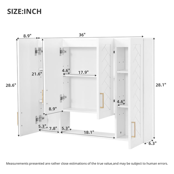 Wall Mounted Medicine Cabinet With 5 Adjustable Shelves, Exquisite Carving - White Hearth and Haven