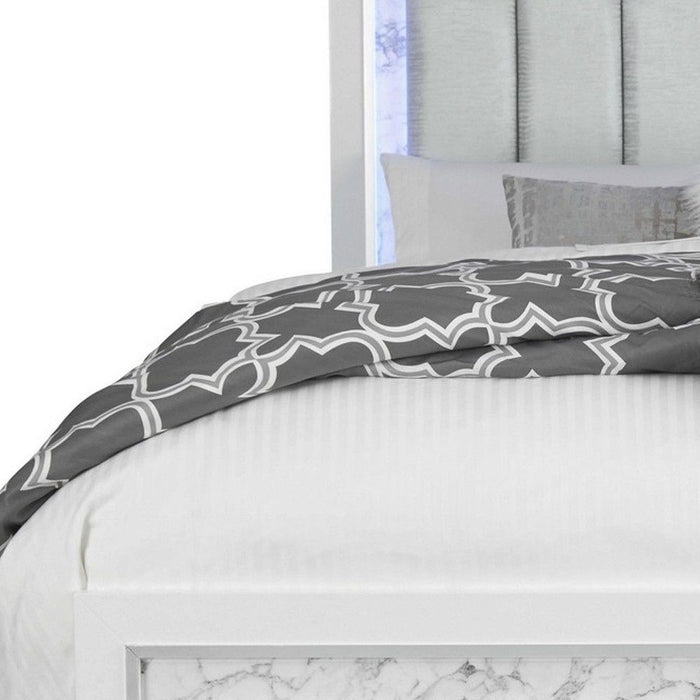 Modern Luxurious Full Bed With Padded Headboard Led Lightning - White