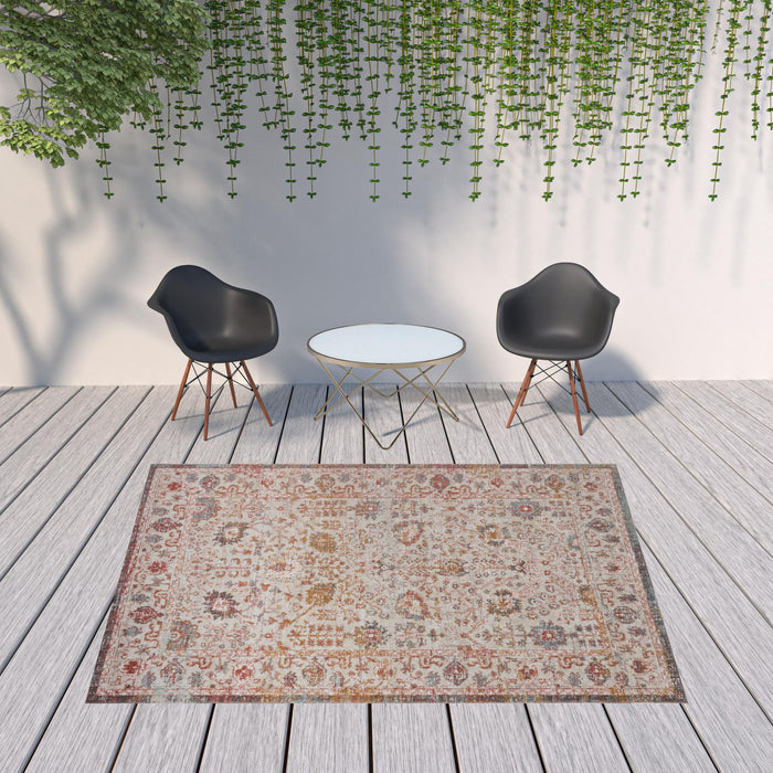 8' X 10' Floral Stain Resistant Indoor & Outdoor Area Rug - Beige