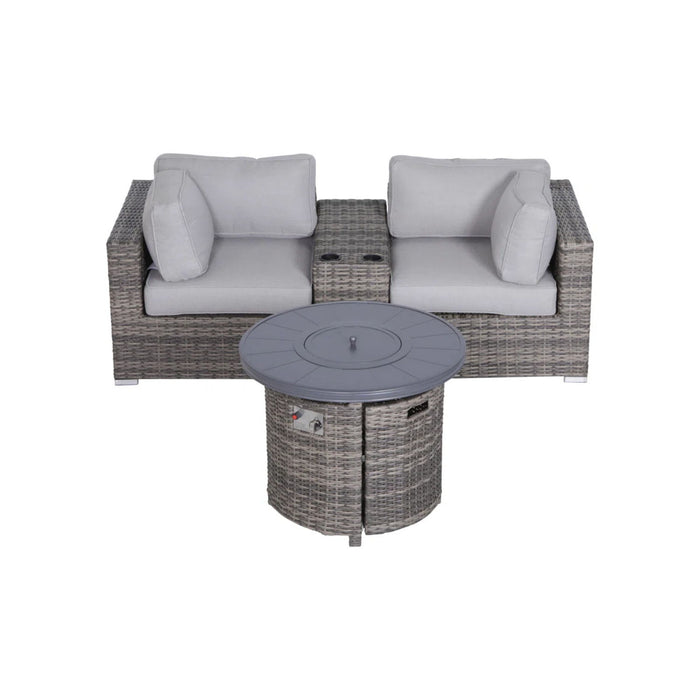 Rattan Patio Set With Comfortable Cushions And Fire Pit