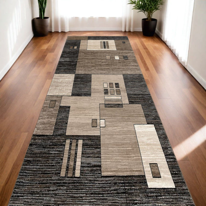 15' Abstract Dhurrie Runner Rug - Beige