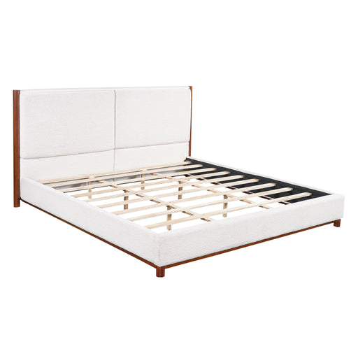 King Upholstered Bed Frame, No Box Spring Needed - Walnut / White Noble House