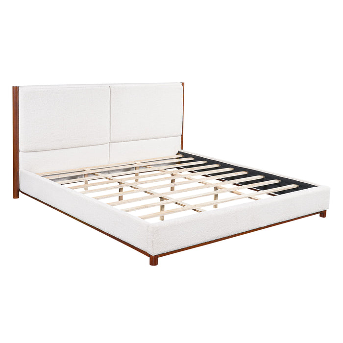 King Upholstered Bed Frame, No Box Spring Needed - Walnut / White Noble House