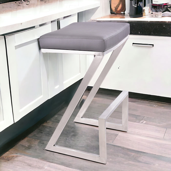 Iron Backless Counter Height Bar Chair - Gray / Silver