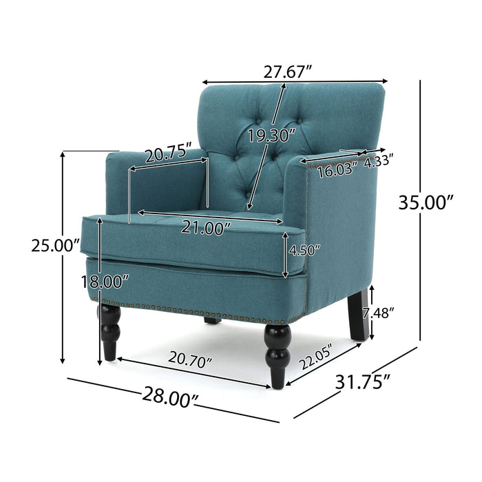 Harrison - Tufted Club Chair With Plush Cushion And Studded Trim - Dark Teal
