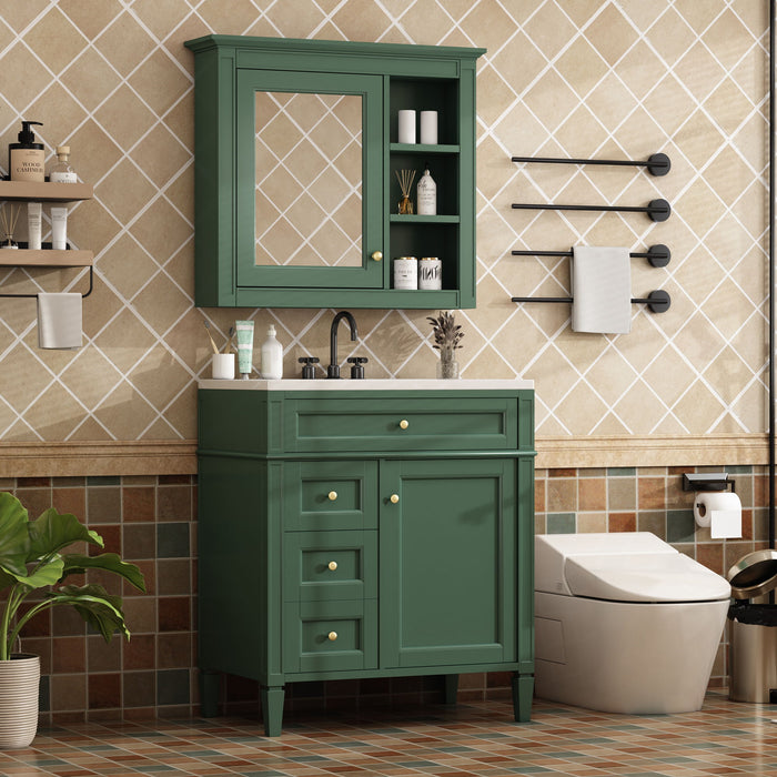 Bathroom Vanity With Medicine Cabinet, Royal Mirror Cabinet, Modern Bathroom Storage Cabinet With 2 Soft Closing Doors And 4 Drawers