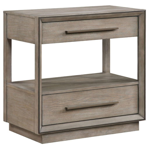Prescott - 2 Drawers Nightstand With Open Shelf - Taupe Furniture Max