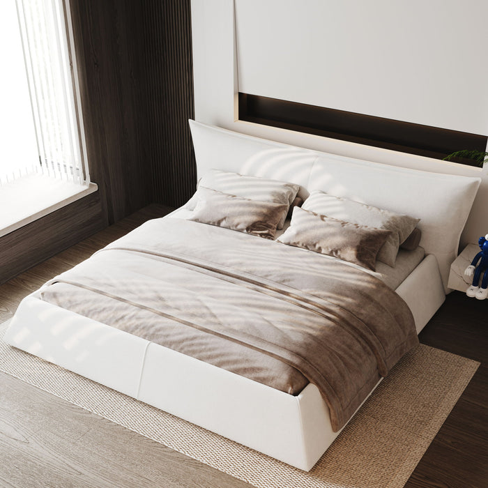 King Size Platform Bed With Special-Shaped Headboard - Cream Home Essentials