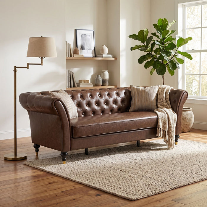 Chesterfield Sofa, 3 Seat Couch With Deep Button Tufted Back, Rolled Arms Home Essentials