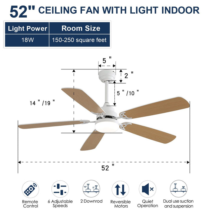 52" Ceiling Fan With LED Light, 6 Speed Remote Control, Reversible DC Motor Daily Nest