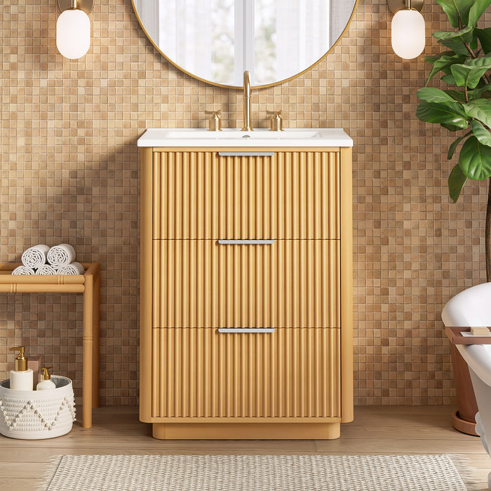 Bathroom Vanity With Sink, Open Shelf & Closed Storage - Natural Wood Hearth and Haven