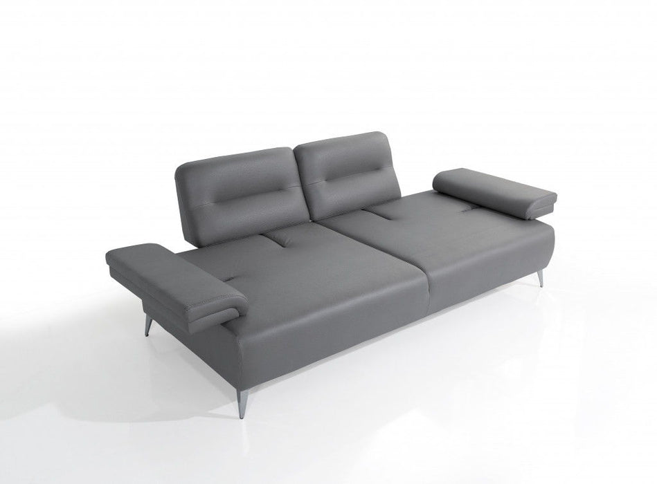 Leather Convertible Sofa And Toss Pillows With Silver Legs - Light Gray