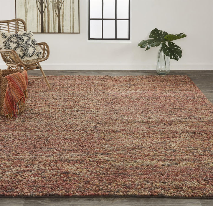 Wool Hand Woven Distressed Stain Resistant Area Rug - Brown Orange And Red - 10' X 13'