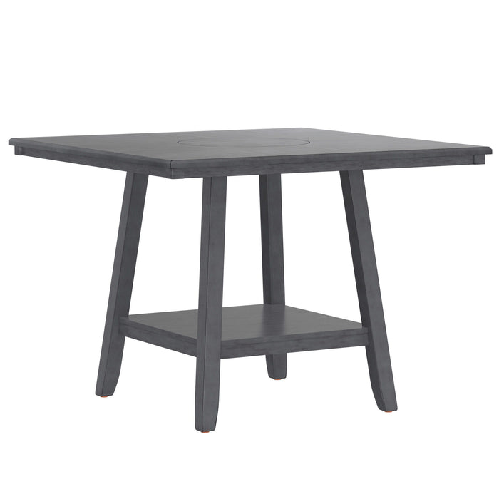 Counter Height Dining Table With Tapered Base And Lazy Susan - Gray