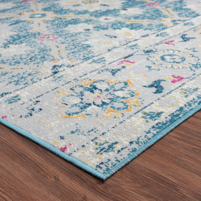 8' X 10' Floral Stain Resistant Outdoor / Indoor Area Rug - Blue / Gray