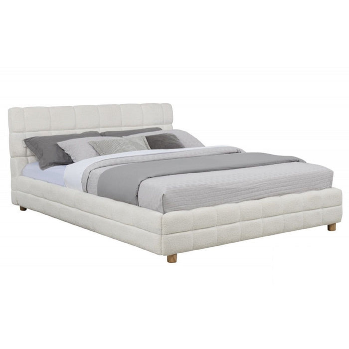 Modern Platform Bed With Upholstered Grid-Patterned Headboard Home Essentials
