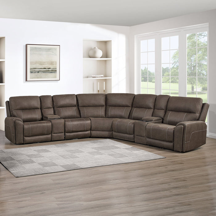 Gaia - 7 Piece P2 Power Sectional - Brown New Classic