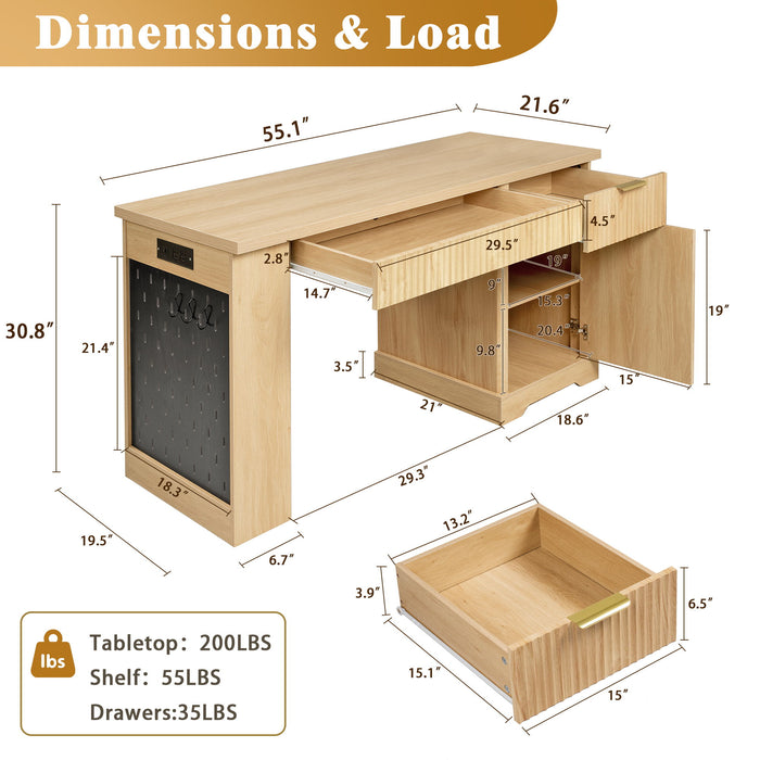 Modern Fluted Office Desk With Storage Cabinet Home Essentials