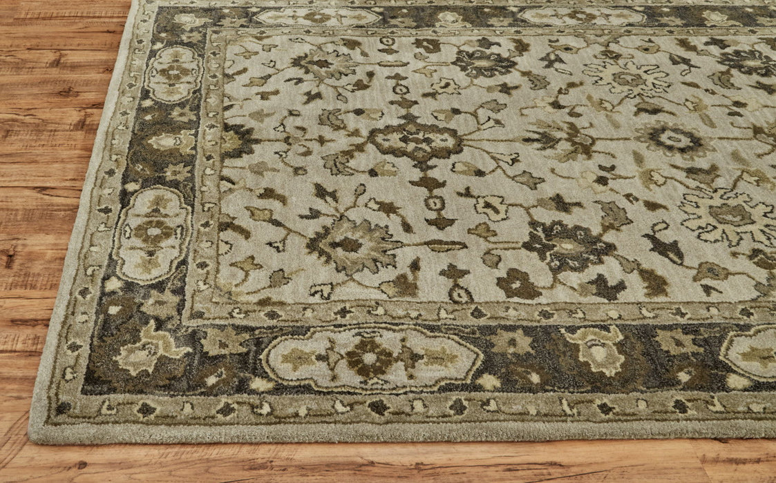 Floral Tufted Handmade Stain Resistant Area Rug - Gray Ivory And Taupe Round Wool - 10'