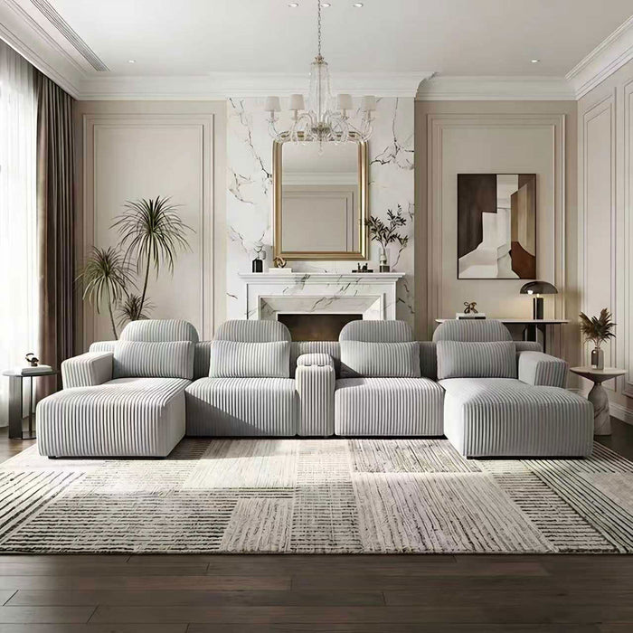 U-Shaped Sectional Sofa With Chaise Lounge And Cup Holders Home Essentials