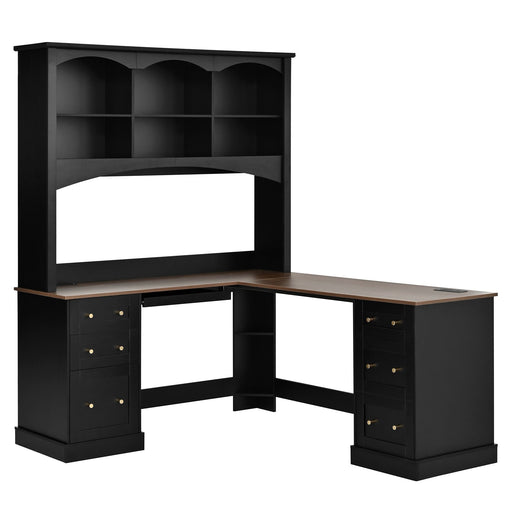 Space Saving L-Shaped Computer Desk With Keyboard Tray & Charging Stations Hearth and Haven