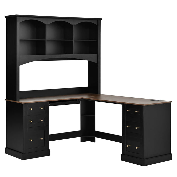Space Saving L-Shaped Computer Desk With Keyboard Tray & Charging Stations Hearth and Haven