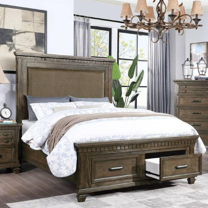 Queen Size Bed With Upholstered Headboard And Footboard Drawers - Brown Home Essentials