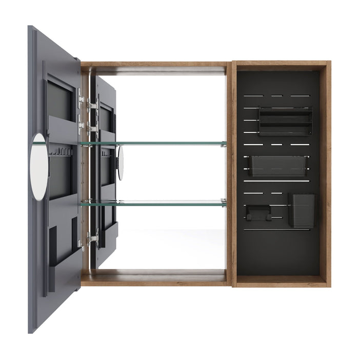 Wall Mounted Bathroom Mirror Cabinet & Adjustable Shelves - Imitative Oak Home Essentials