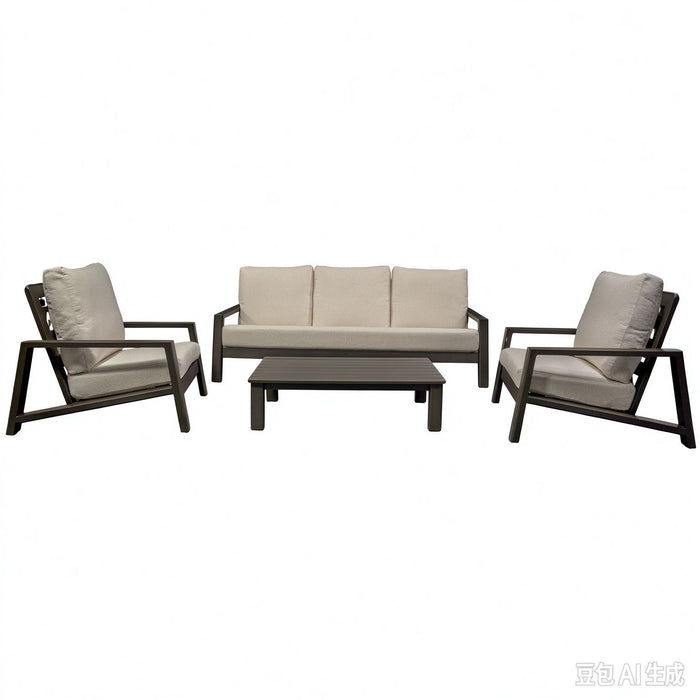 Verona - Seating 4 Pieces Set - Dark Espresso / Gray / Off White Home Essentials