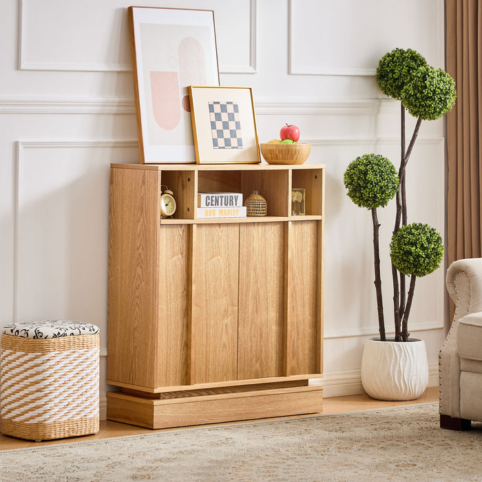 Fluted Sideboard Buffet Cabinet With 2 Doors And Adjustable Shelf, Storage Cabinet For Entryway Home Essentials